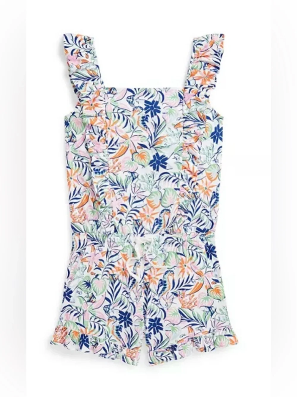 New Girls Polo Ralph Lauren Tropical Print Ruffled Cotton Romper size 6